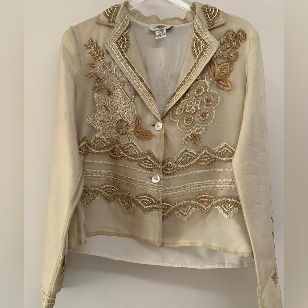 Sandy Starkman Silk Embellished Beaded Embroidered Jacket Style Blouse